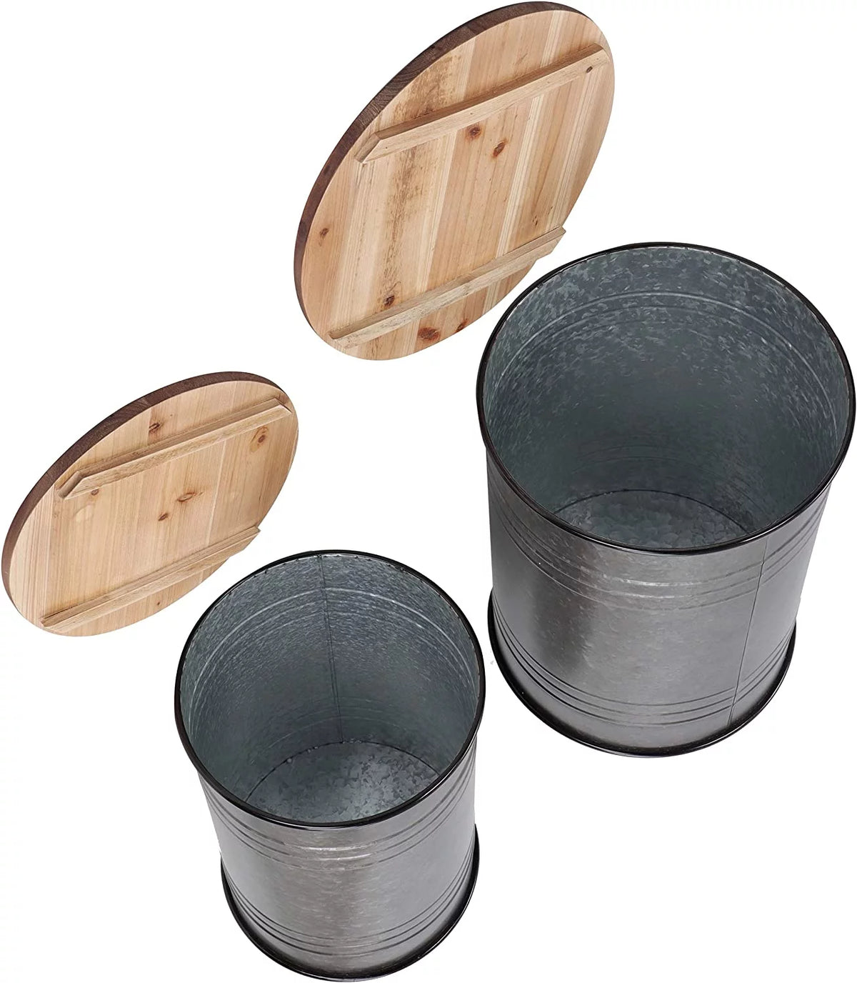 2pk Galvanized Metal Barrel Side Table Ottoman Set O811362