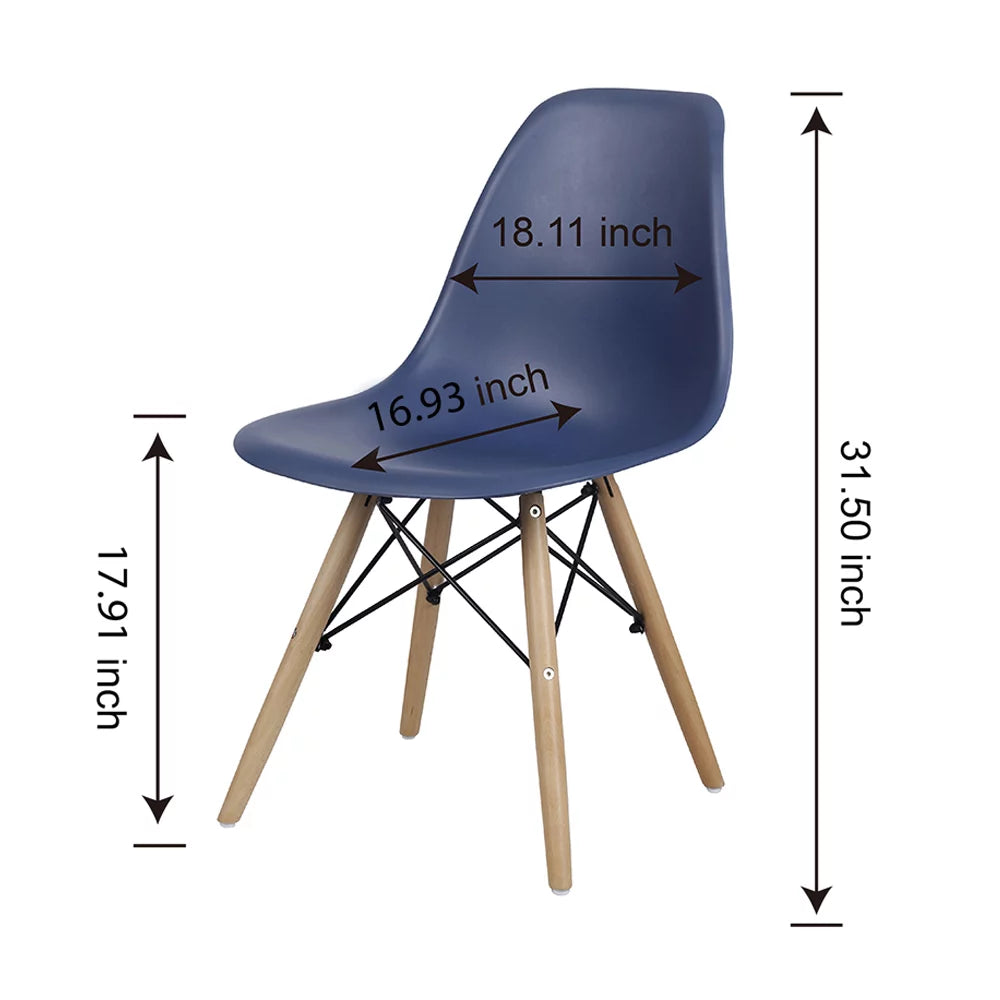 Blue Plastic Dining Chairs with Wood Legs, Set of 4 E800