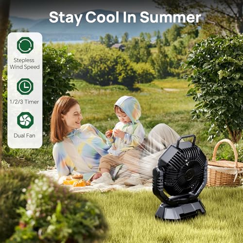 20000mAh Portable Rechargeable Battery Powered Fan with Light X9503
