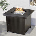 30-Inch Square Propane Gas Fire Pit Table with Steel Tabletop, Removable Lid, and Lava Rock T476