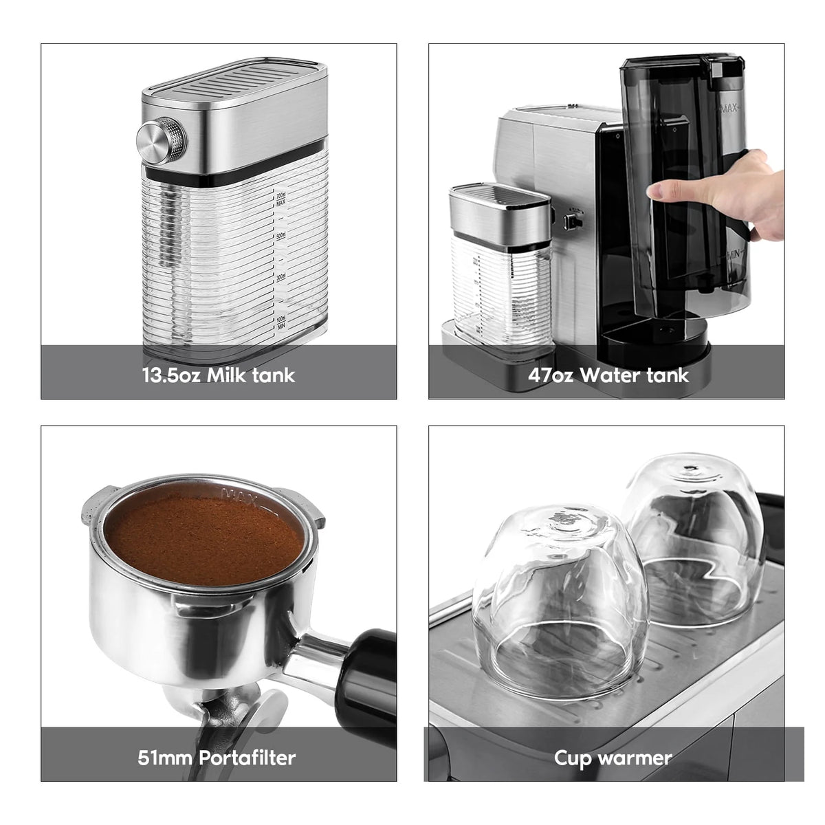 20 Bar Stainless Steel Espresso Machine with Milk Tank P2505