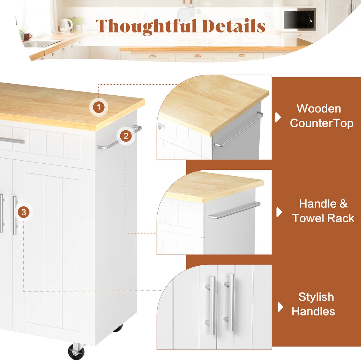 White Kitchen Island with Storage W6407