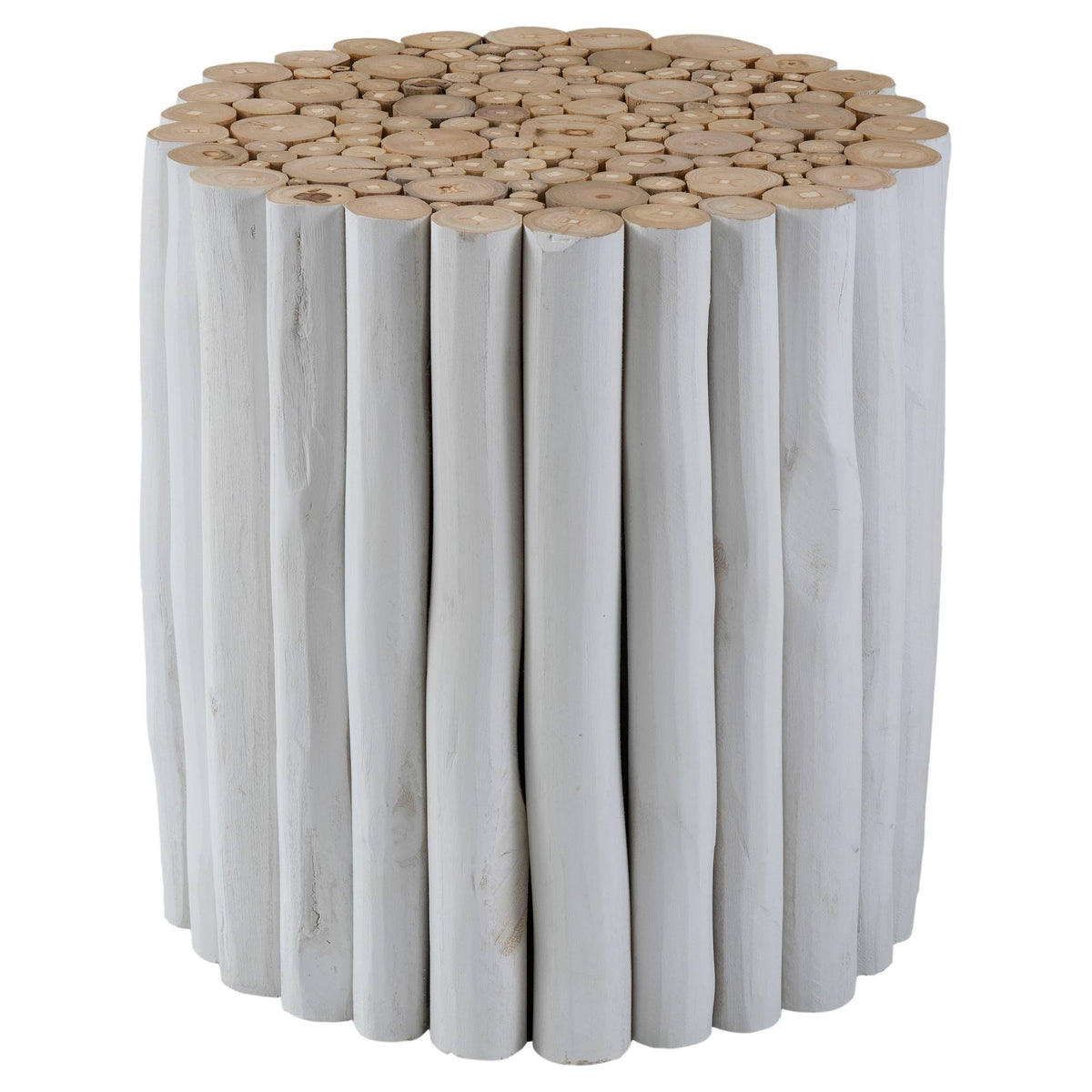 White Round Teakwood Side Table U6558