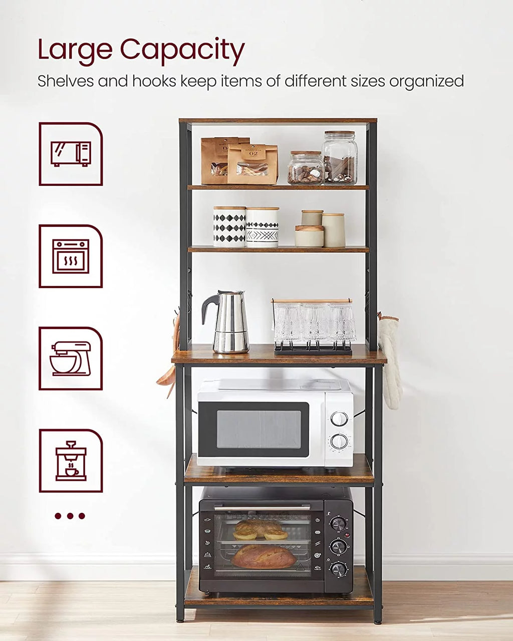 6-Tier Kitchen Shelves with 6 Hooks E6137