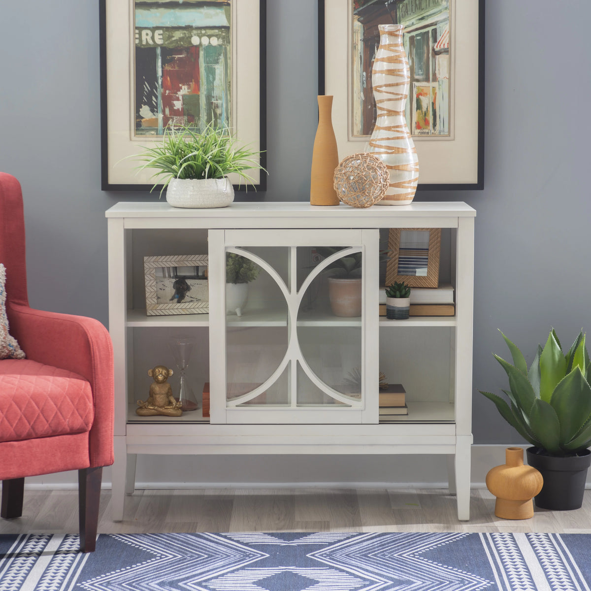 White 2-Sliding Door Accent Cabinet S329