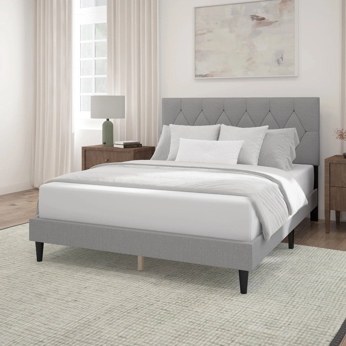 Gray Diamond Tufted Upholstered Queen Platform Bed N5264