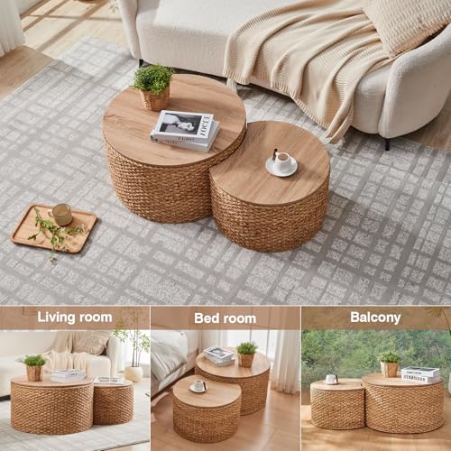 Set of 2 Wicker Rattan Coffee Table with Storage D7056
