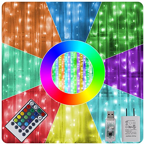 300 LED RGB 16 Colors Changing Window Curtain String Lights T2923