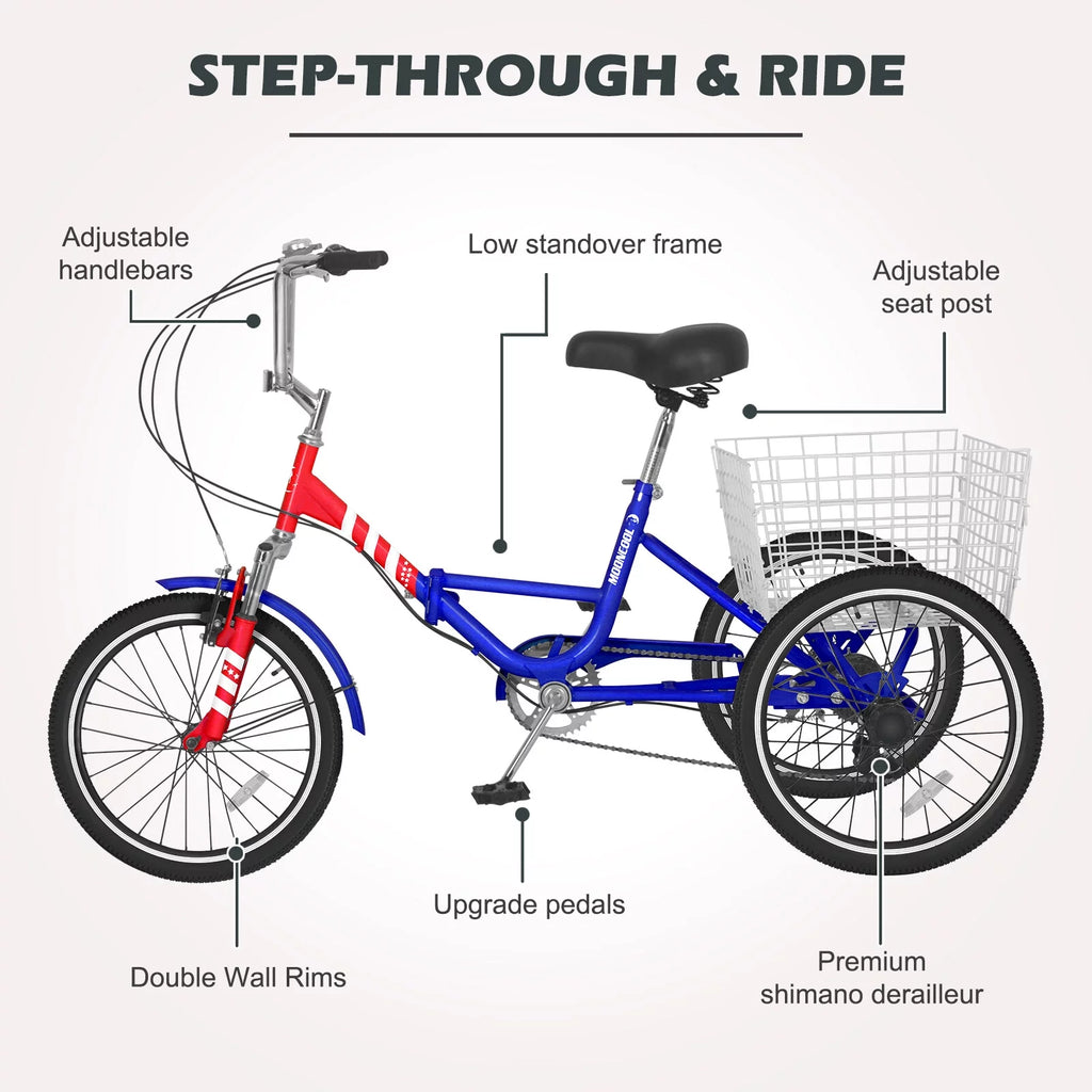 24 Inch 7-Speed 3 Wheels Folding Tricycle T53591