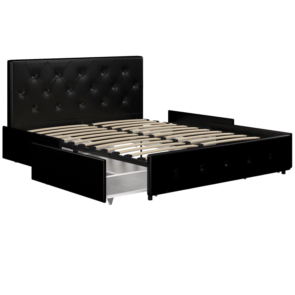 Black Faux Leather Queen Upholstered Storage Bed D7211