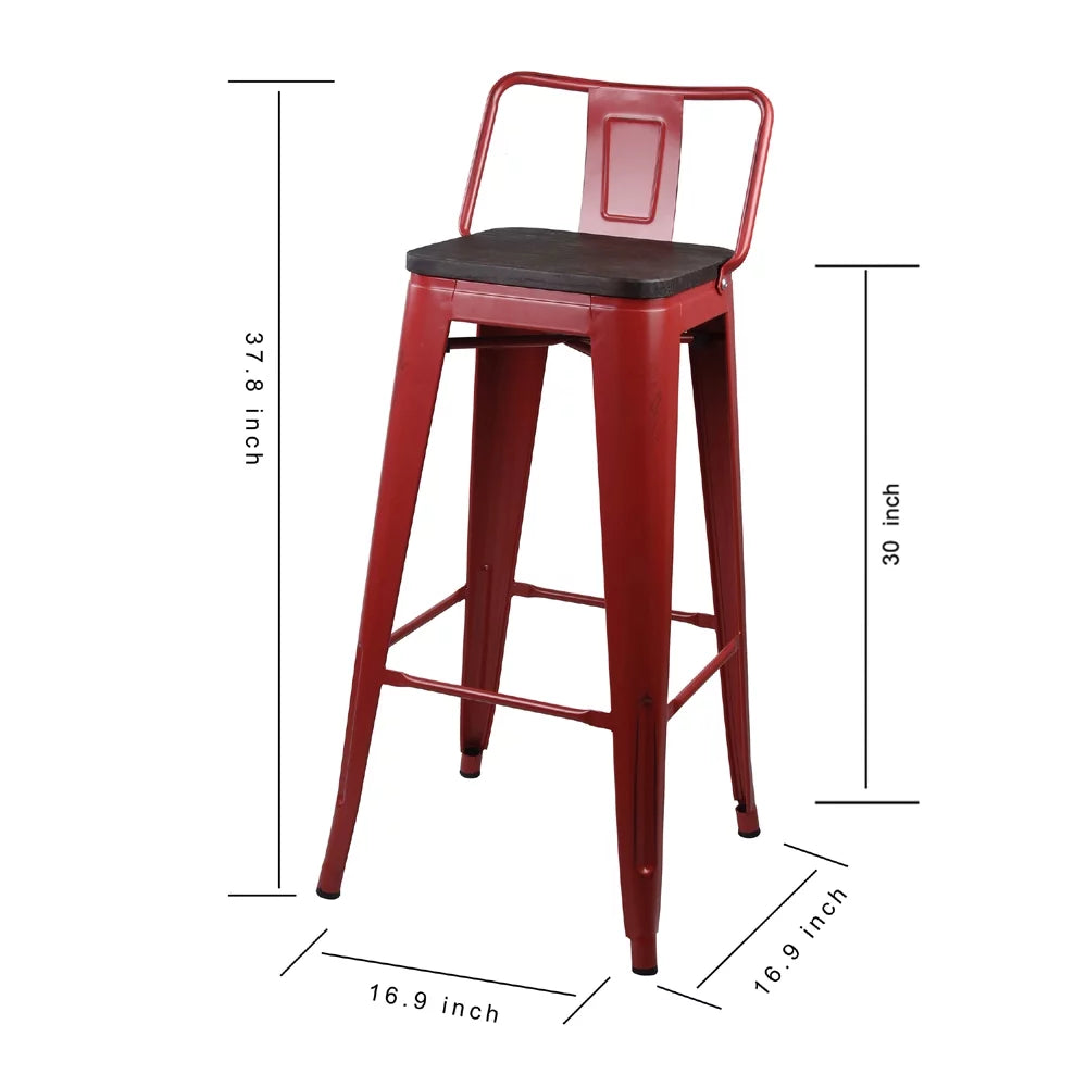 Red 30 inch Low Back Metal Barstools with Wood Seat, Set of 6 I133896