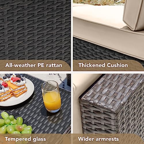 7 Pieces Wicker Rattan Outdoor Sectional Sofa Set with Cushion and Glass Table K46242