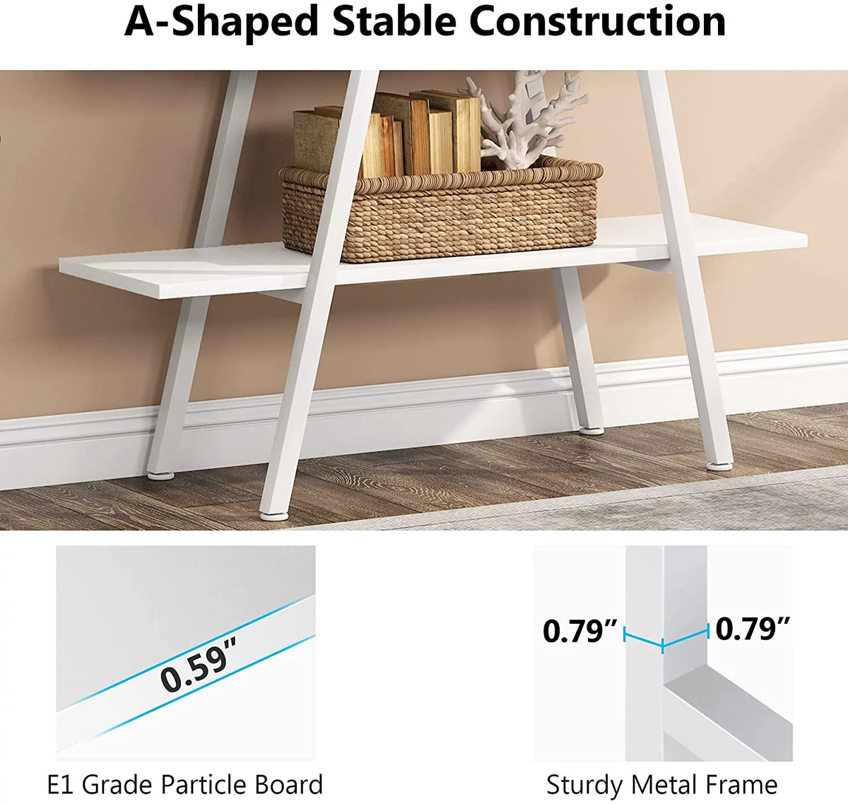 4-Tier White Bookshelf L259