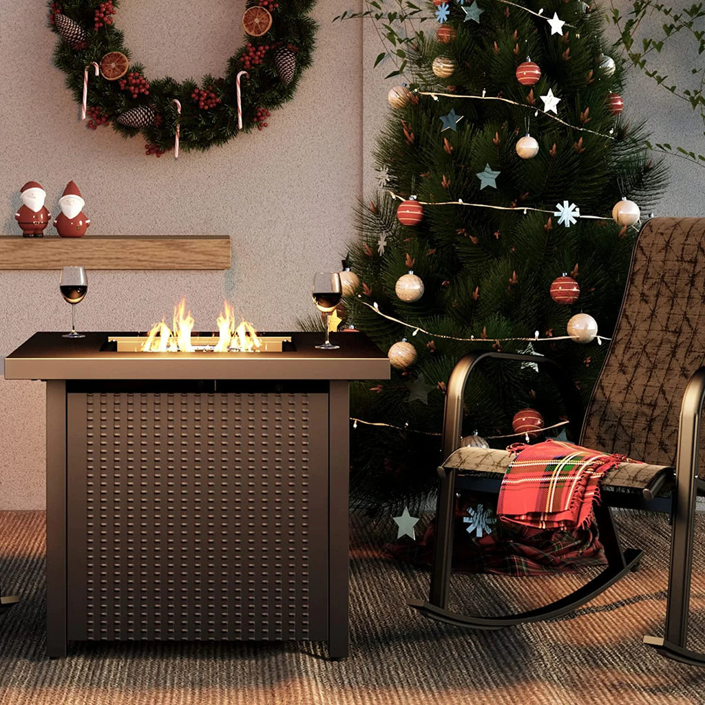 30-Inch Square Propane Gas Fire Pit Table with Steel Tabletop, Removable Lid, and Lava Rock T476