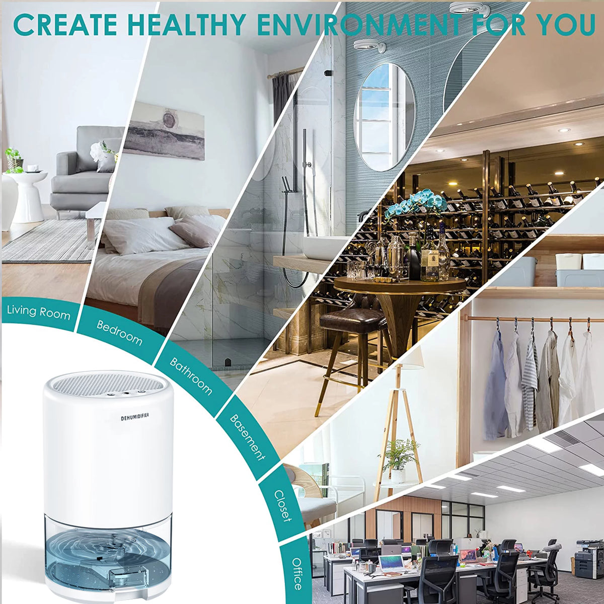 Portable Electric Dehumidifier Auto Shut Off 7 Color LED White Y365443