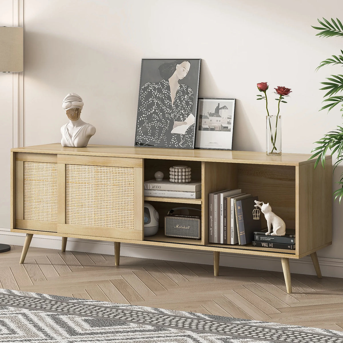 Farmhouse Rattan TV Stand for 75 inch TV D77185