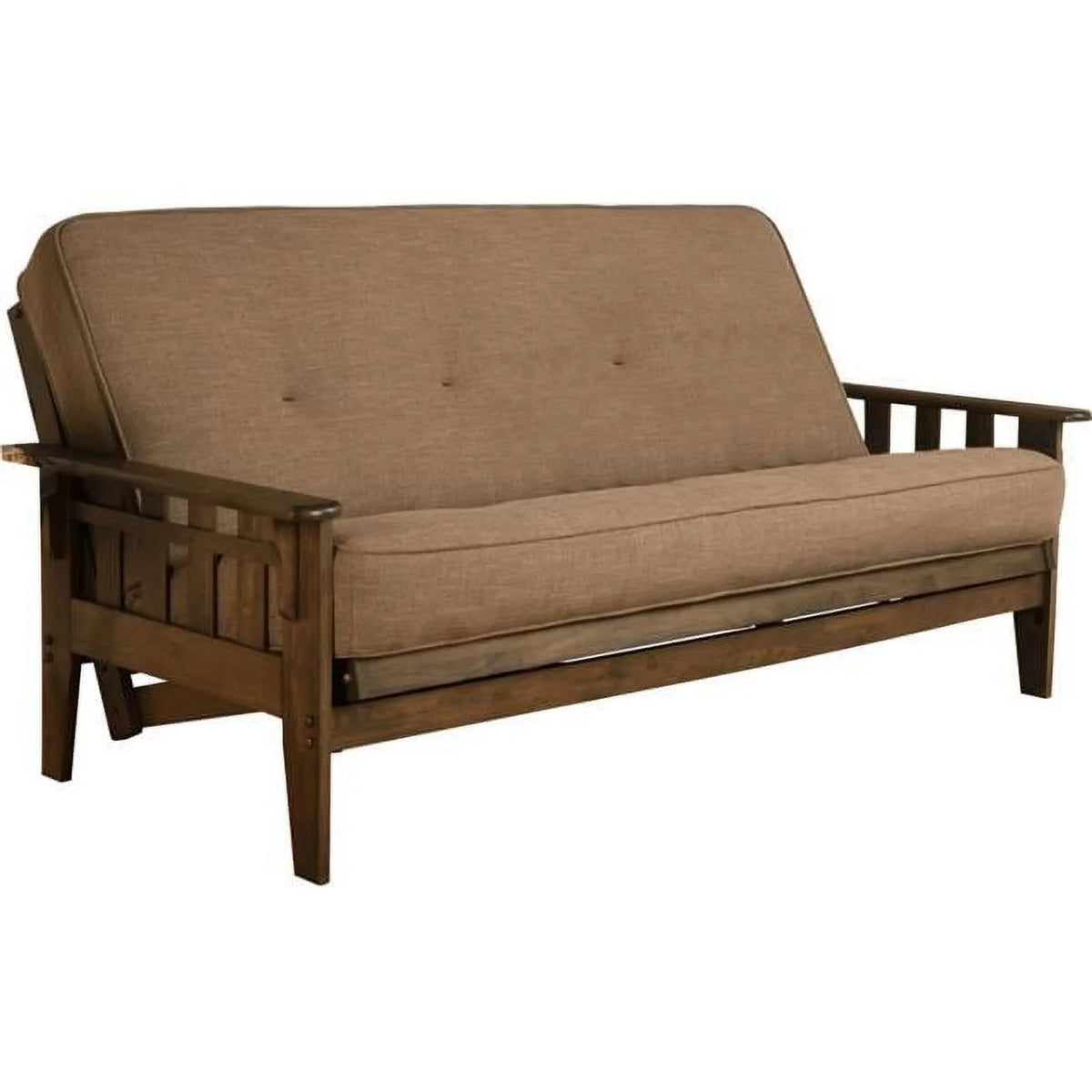 Walnut Full Size Futon Frame with Linen Mattress Z439